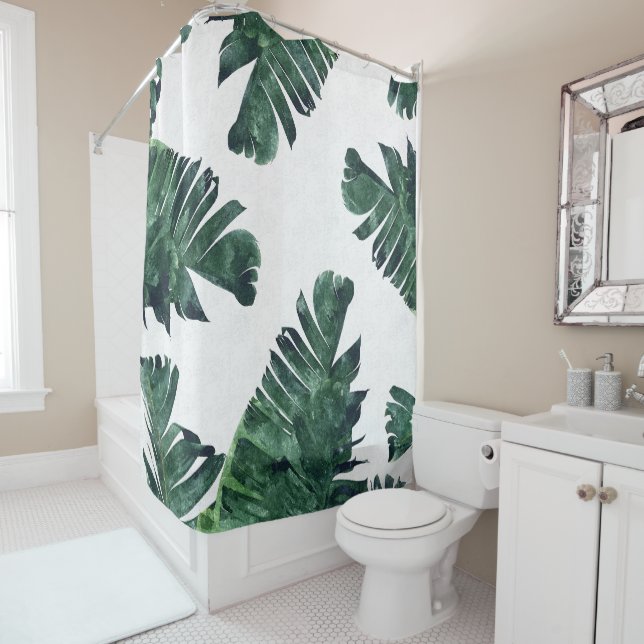 Banana Leaves Watercolor Shower Curtain (In Situ)