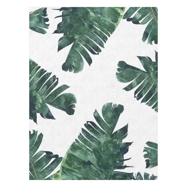 Banana Leaves Watercolor Tropical Botanical Palm Tablecloth (Front)