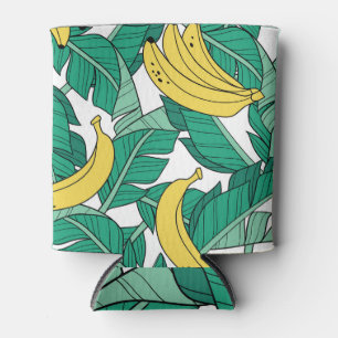 Banana Leaves: White Vintage Pattern. Can Cooler