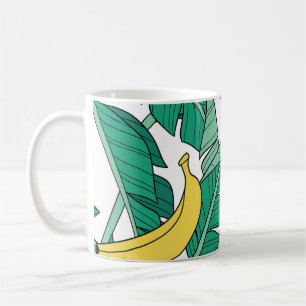 Banana Leaves: White Vintage Pattern. Coffee Mug
