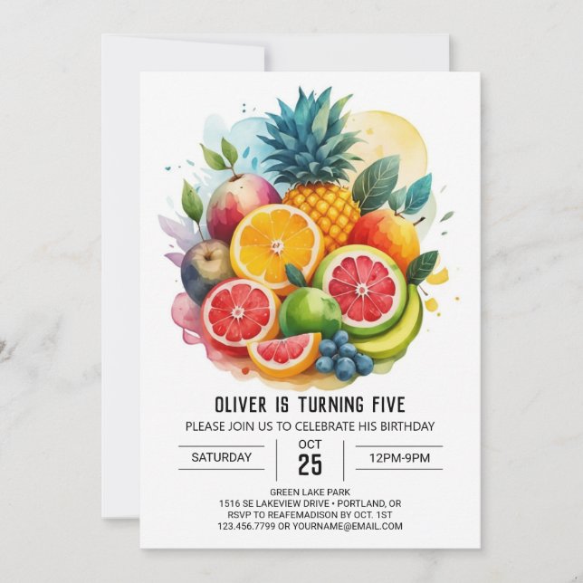 Banana Modern Fiesta Fruits Birthday Invitation (Front)