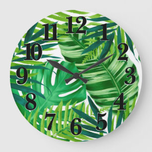 Banana Monstera Palm Green Tropical Leaves Large Clock