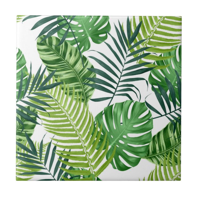Banana Monstera Palm Green Tropical Leaves Tile (Front)