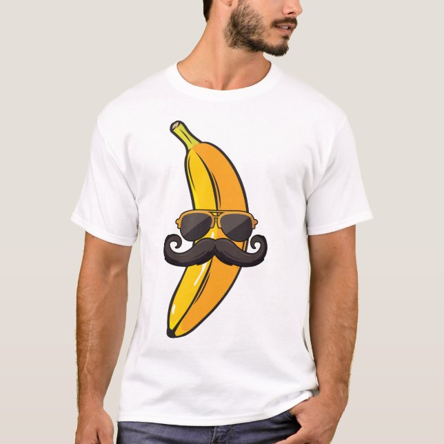 Banana Moustache Sunglasses Face Funny Fruit Cool  T-Shirt (Front)