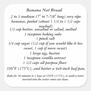 Banana Nut Bread Recipe Square Sticker