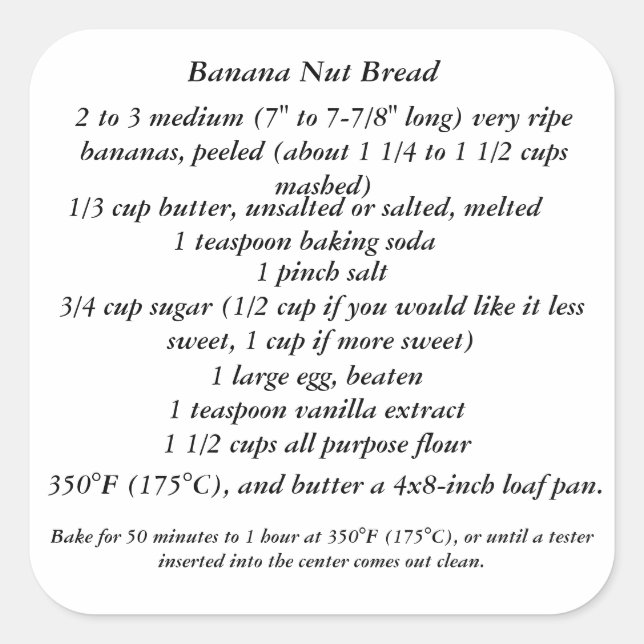 Banana Nut Bread Recipe Square Sticker (Front)