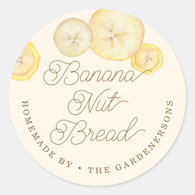 Banana Nut Bread Watercolor Treat Classic Round Sticker (Front)