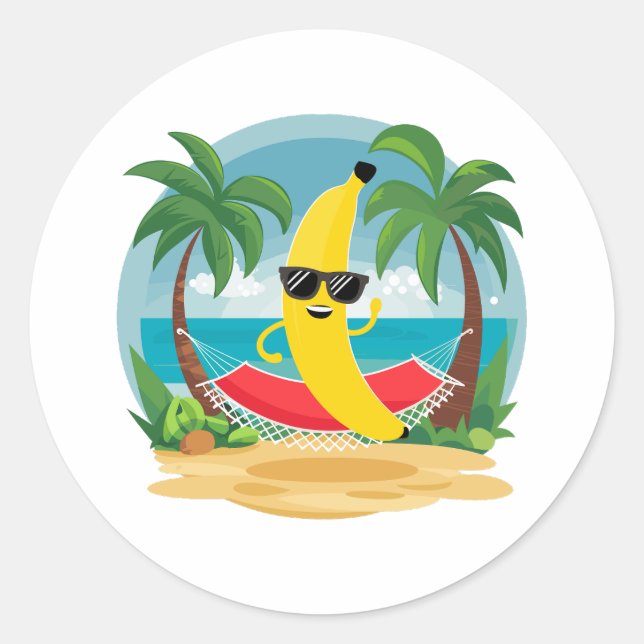 Banana on the hammock on the beach classic round sticker (Front)