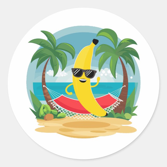 Banana on the hammock on the beach classic round sticker (Front)