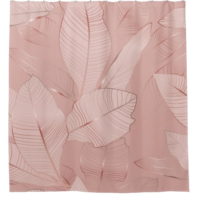 Banana, palm leaves: shiny copper. shower curtain (Front)