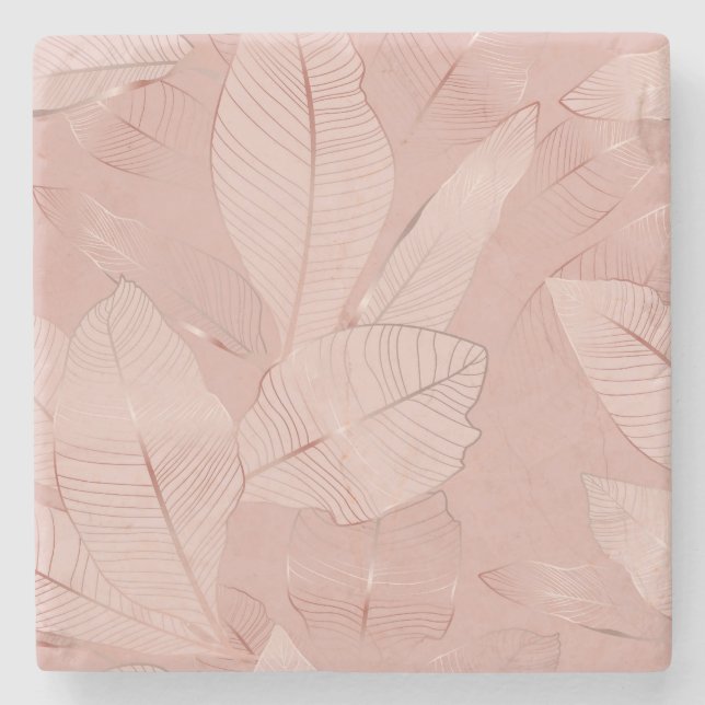Banana, palm leaves: shiny copper. stone coaster (Front)