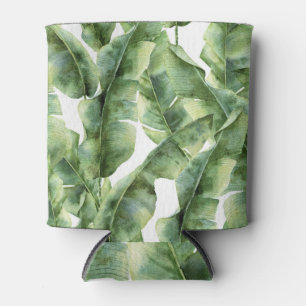 Banana Palm Leaves Watercolor Can Cooler