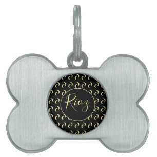 Banana Pattern Black Name Pet ID Tag