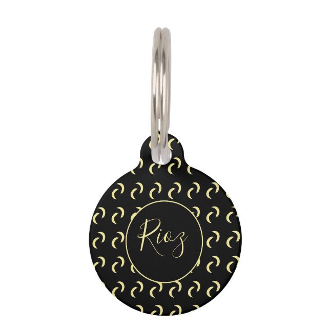 Banana Pattern Black Name  Pet Tag (Front)