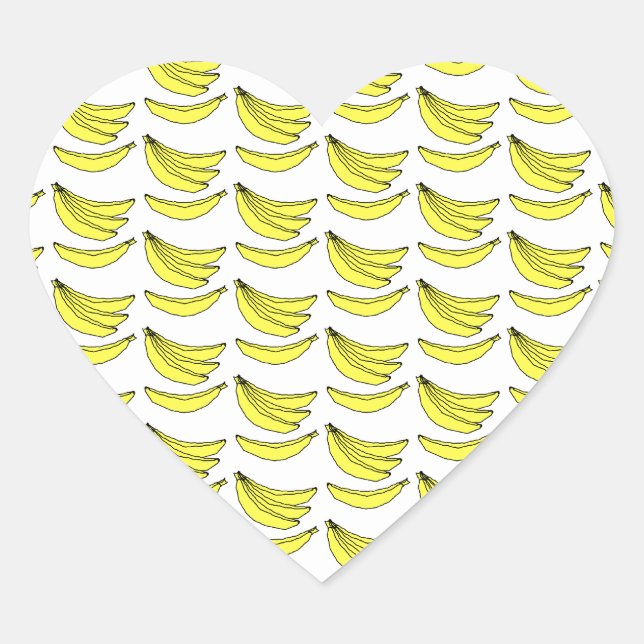 Banana Pattern. Heart Sticker (Front)