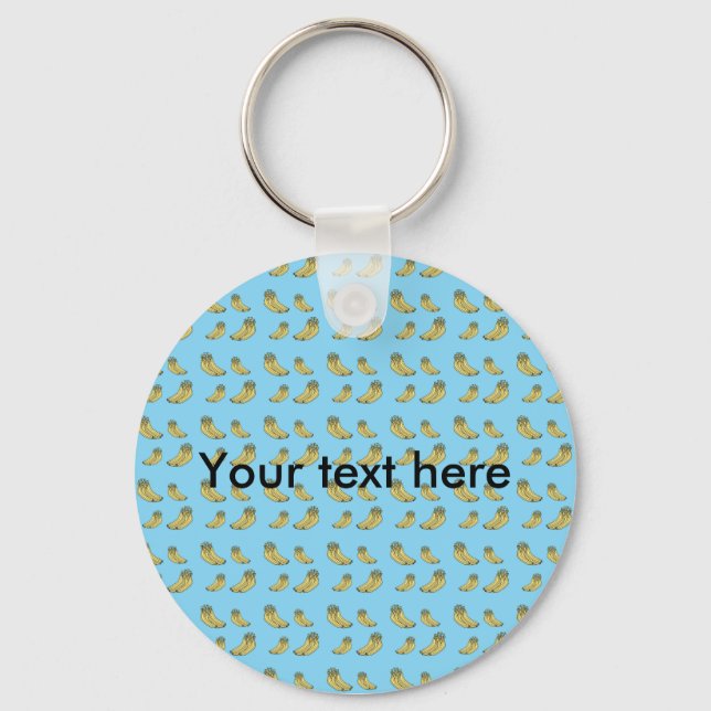 Banana pattern on blue background key ring (Front)