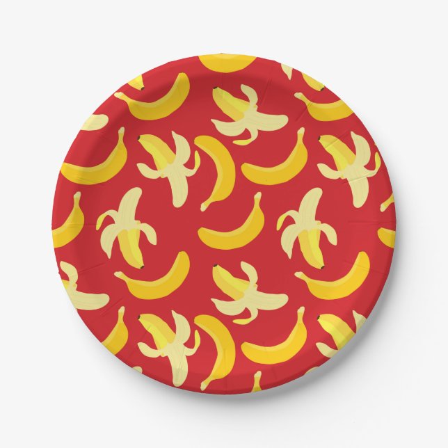 Banana pattern with red background paper plate (Front)