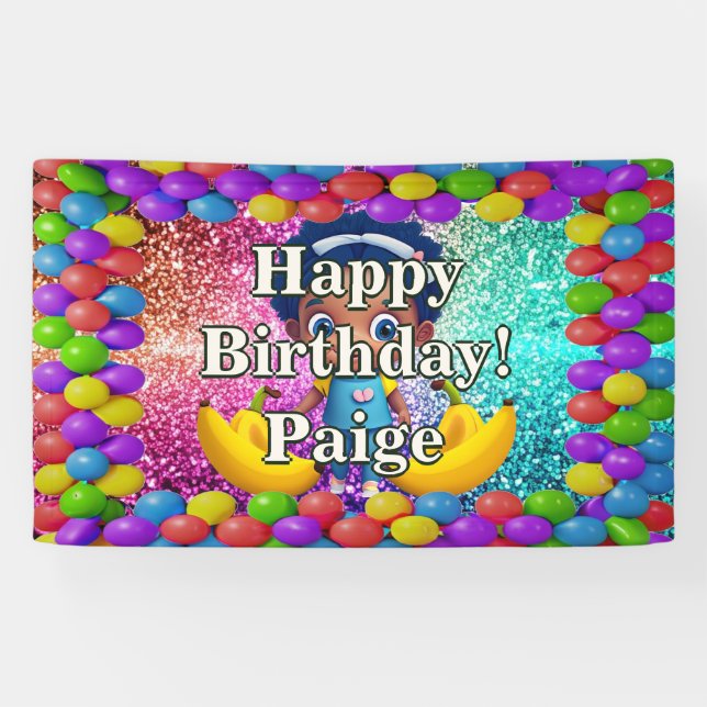 Banana Personalised character birthday banner (Horizontal)