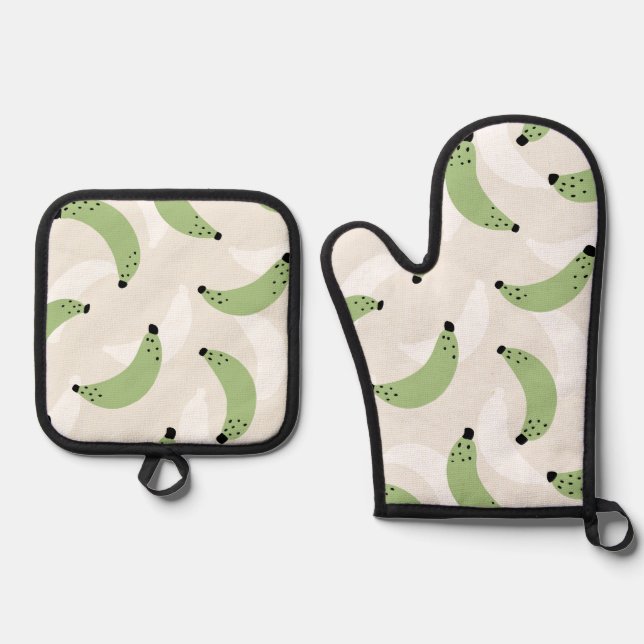 Banana Pop Sage Green Oven Mitt & Pot Holder Set (Front)