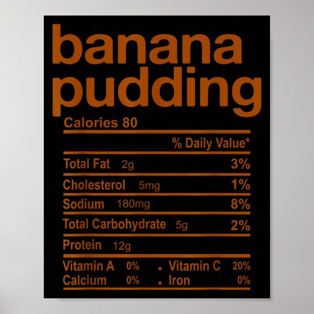 Banana Pudding Nutrition Facts Funny Thanksgiving  Poster (Front)