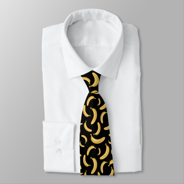 Banana Random Pattern on Black Background Tie (Tied)