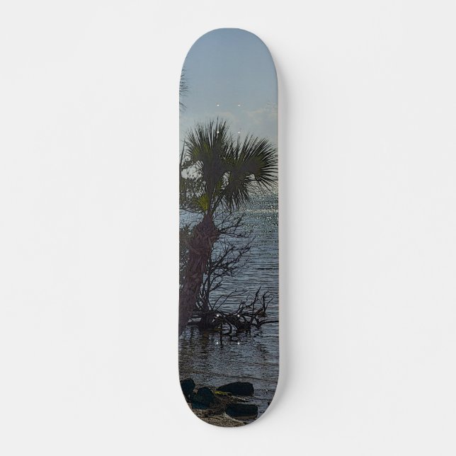 Banana River Palm Trees Painterly Skateboard (Front)