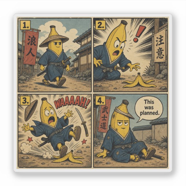 Banana Ronin Slip — Funny Bushido Comic Strip (Front)