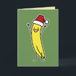 Banana Santa hat celebrating and cheering Christma Holiday Card<br><div class="desc">I love bananas in any holiday! This my drawing for a jumping banana wearing a Santa Hat that is cheering and being happy! Thanks for looking at Happy Foods Design.</div>