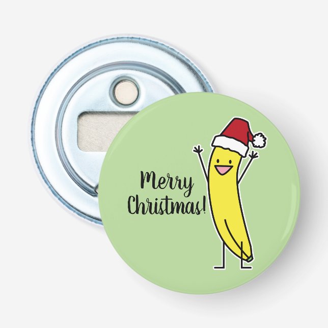 Banana Santa hat cheering Christmas holiday Bottle Opener (Front)