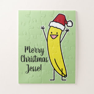 Banana Santa hat cheering Christmas holiday Jigsaw Puzzle