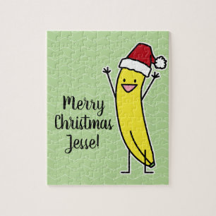Banana Santa hat cheering Christmas holiday Jigsaw Puzzle