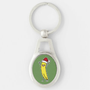 Banana Santa hat cheering Christmas holiday Key Ring