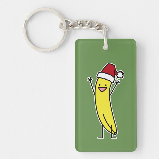 Banana Santa hat cheering Christmas holiday Key Ring (Front)