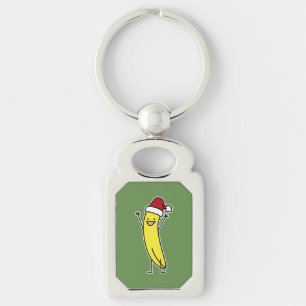 Banana Santa hat cheering Christmas holiday Key Ring