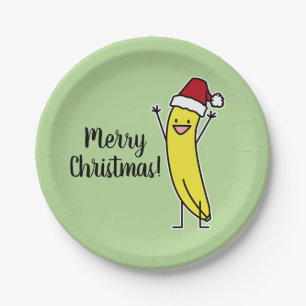 Banana Santa hat cheering Christmas holiday Paper Plate