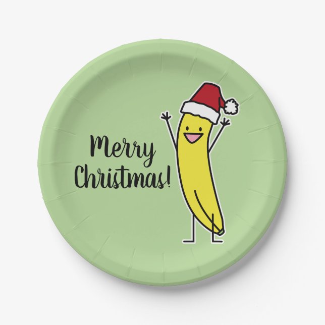 Banana Santa hat cheering Christmas holiday Paper Plate (Front)