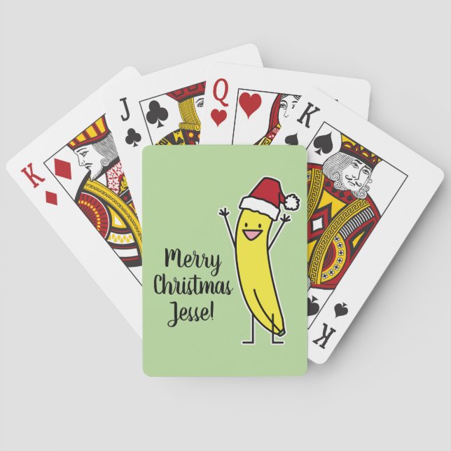 Banana Santa hat cheering Christmas holiday Playing Cards (Back)
