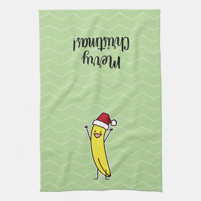Banana Santa hat cheering Christmas holiday Tea Towel (Vertical)