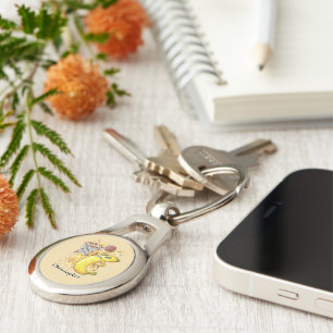 Banana Slam Dunk Energetic Fruitarian Theme Drawn Key Ring