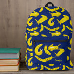 Banana Slugs Bright Yellow, Royal Blue Patterned Printed Backpack<br><div class="desc">This backpack features illustrations of banana slugs in a bright and cheery yellow set against a royal blue background. The front pocket has a spot for adding your name or other text in yellow lettering.</div>