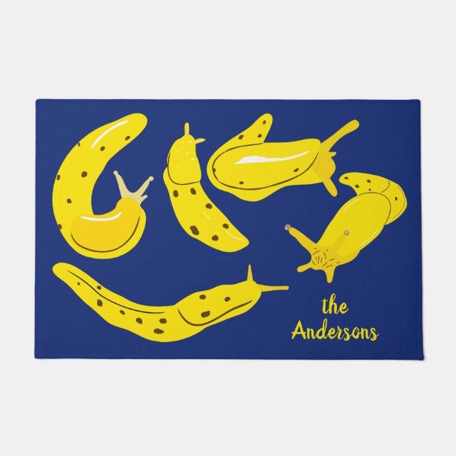 Banana Slugs Graphic Yellow and Blue Personalised Doormat (Front)