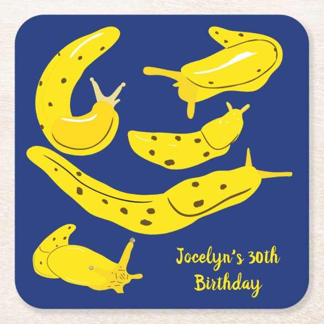 Banana Slugs Yellow and Blue Custom Party Square Paper Coaster (Front)