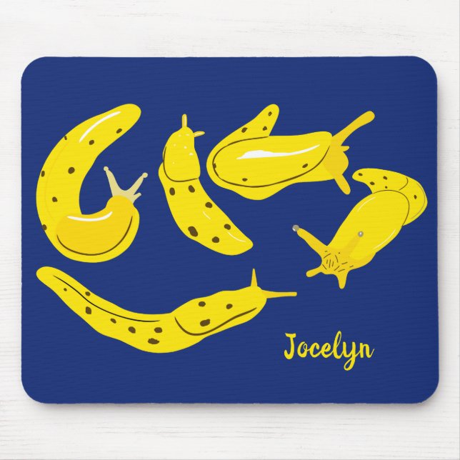Banana Slugs Yellow and Blue Personalised Mouse Mat (Front)