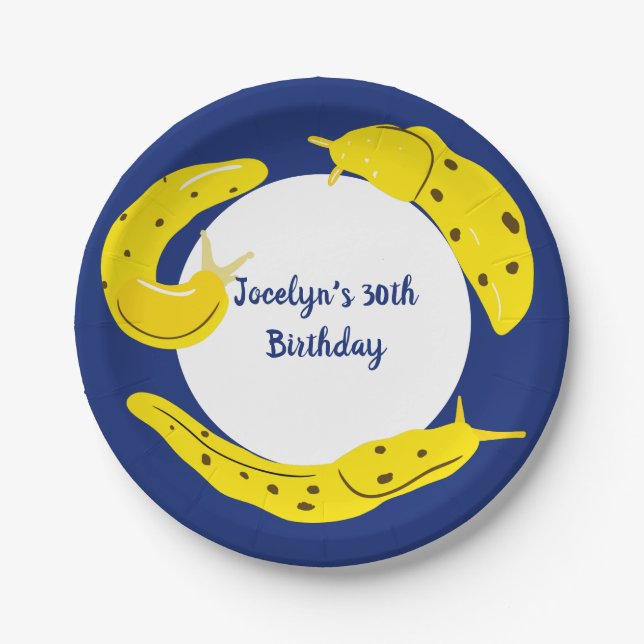 Banana Slugs Yellow and Blue Personalised Paper Plate (Front)