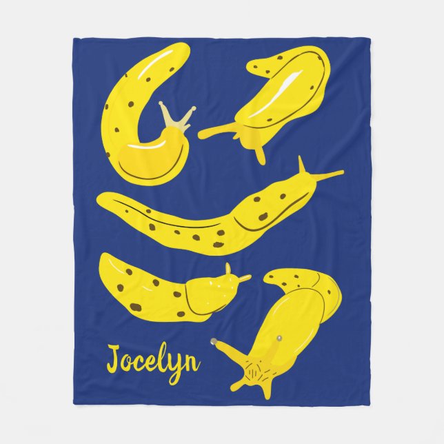 Banana Slugs Yellow and Royal Blue Personalised Fleece Blanket (Front)