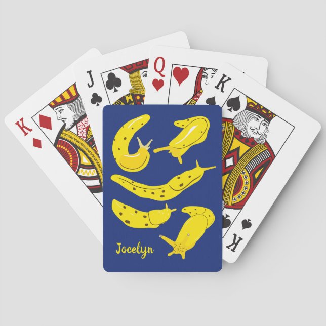 Banana Slugs Yellow and Royal Blue Personalised Playing Cards (Back)