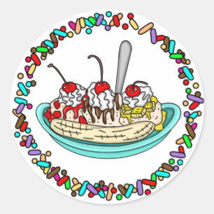 Banana Split and Sprinkles Border Classic Round Sticker