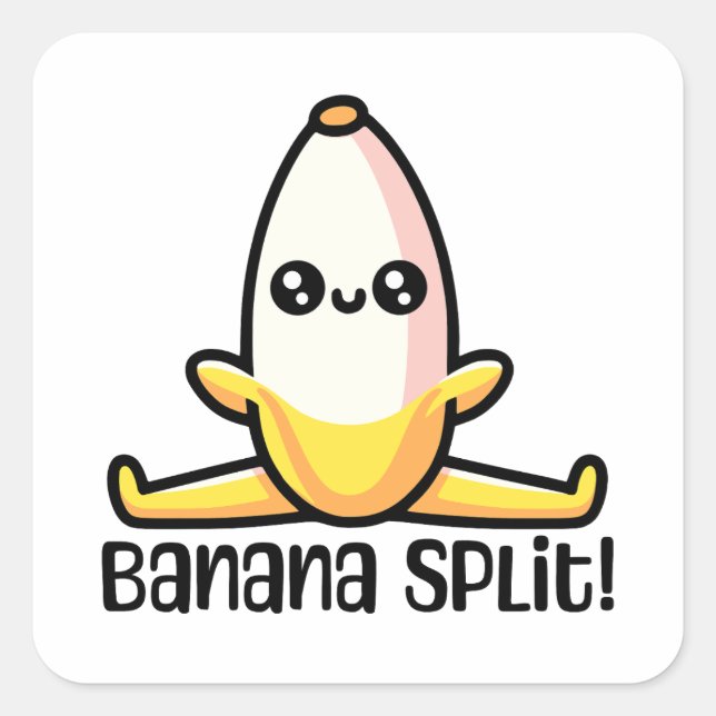 Banana Split! Cute Banana Pun Square Sticker (Front)