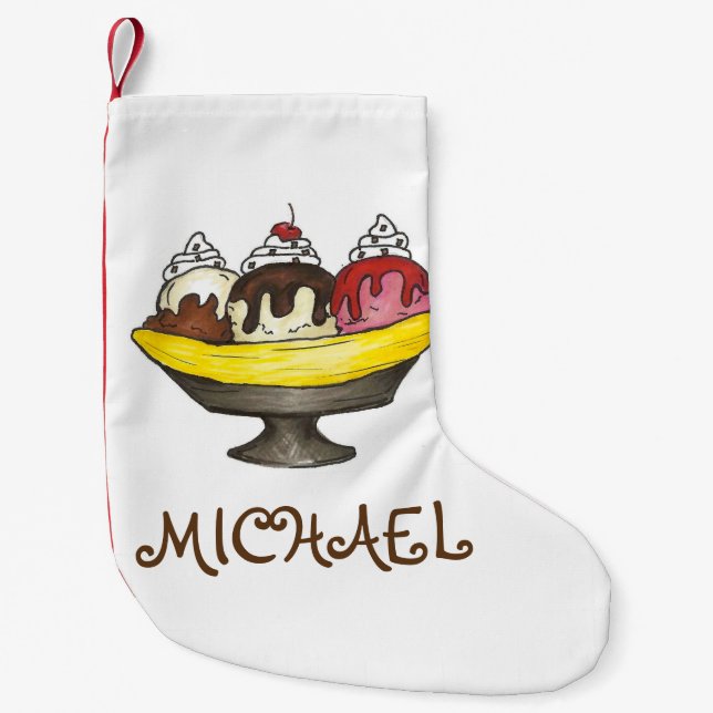 Banana Split Ice Cream Social Sundae Dessert Small Christmas Stocking (Front)