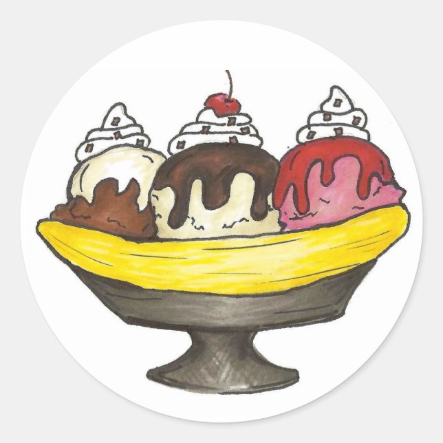 Banana Split Ice Cream Sundae Dessert Foodie Classic Round Sticker (Front)